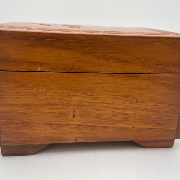 Vintage Wooden Pagoda Jewelry Box Mirrored Carved Design Red Velvet Interior - Picture 5 of 6